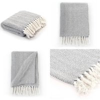 Berwurf Baumwolle Fischgrätenmuster 220x250 cm Grau - Baumwolldecke - Grau - Oversized Decke - Kuschelige Decke - Wohnaccessoire - Home & Living von VIDAXL