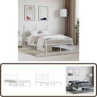 Vidaxl - Bettgestell mit Kopfteil Metall Weiß 120x190 cm - Metallbettfundament - Weißes Bettgestell - Doppelbett Gestell - Boxspring Rahmen von VIDAXL