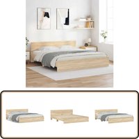 Bettgestell mit Kopfteil Sonoma-Eiche 180x200 cm - Holzbettfassungen - Bettkopfteil - Doppelbett - Massivholzbette - Eiche Möbel von VIDAXL