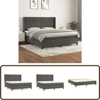 Boxspringbett mit Matratze Dunkelgrau 180x200 cm Samt - Samtbett - Boxspringbett - Doppelbett - Bettauflage - Matratze von VIDAXL