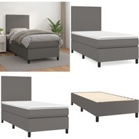 Vidaxl - Boxspringbett mit Matratze Grau 90x190 cm Kunstleder - Boxspringbett - Betten - Doppelbett - Kunstlederbett - Graues Bett - Home & Living von VIDAXL