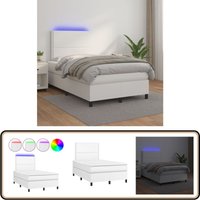 Boxspringbett mit Matratze & LED Weiß 120x200 cm Kunstleder - Boxspringbett - Doppelbett - Bettenrahmen - Lederbettwäsche - Luxusbett von VIDAXL