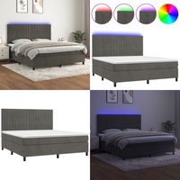 Boxspringbett mit Matratze & led Dunkelgrau 160x200 cm Samt - Boxspringbett - Doppelbett - Samtbett - Luxusbett - Schlafsofa - Home & Living von VIDAXL