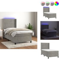 Boxspringbett mit Matratze & led Hellgrau 100x200 cm Samt - Boxspringbett - Samtbett - Luxusbett - Doppelbett - Schlafsofa von VIDAXL