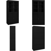Büroschrank mit Schiebetür Schwarz 90x40x180 cm Stahl - Schreibtischschrank - Büroorganisation - Aktenschrank - Stauraum - Sicherheitsschloss - Home von VIDAXL