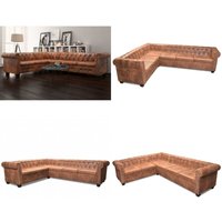 Chesterfield-Ecksofa 6-Sitzer Kunstleder Braun - Eckcouch - Lederlook Couch - Sofas - Ecksofa - Wohnzimmer Möbel - Home & Living von VIDAXL
