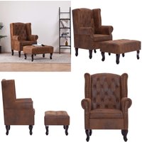 Chesterfield-Sessel und Fußhocker Braun Wildleder-Optik - Chesterfield Sessel - Leder Optik Sessel - Wohnraum Dekoration - Bequemes Sofa - Wildleder von VIDAXL