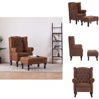 Chesterfield-Sessel und Fußhocker Braun Wildleder-Optik - Chesterfield Sessel - Leder Optik Sessel - Wohnraum Dekoration - Bequemes Sofa - Wildleder von VIDAXL