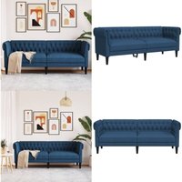 Chesterfield-Sofa 3-Sitzer Blau Stoff - Chesterfield Sofa - Couch - Leder Sofa - Samtcouch - Esszimmerstuhl - Home & Living von VIDAXL
