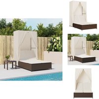 Doppel-Sonnenliege mit Dach und Vorhängen Braun Poly Rattan - Doppelsonneliege - Gartenliege - Sonnenschirm - Outdoor Liege - Poolliege von VIDAXL