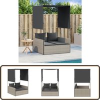 Doppel-Sonnenliege mit Dach und Vorhängen Hellgrau Poly Rattan - Doppel-Sonnenliege - Gartenliege - Poolliege - Outdoor Möbel - Lounge Set von VIDAXL
