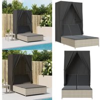 Doppel-Sonnenliege mit Dach und Vorhängen Hellgrau Poly Rattan - Doppelsonneliege - Gartenliege - Sonnenschirm - Outdoor Liege - Poolliege - Home & Doppel-Sonnenliege mit Dach und Vorhängen Hellgrau Poly Rattan - Doppelsonneliege - Gartenliege - Sonnenschirm - Outdoor Liege - Poolliege - Home & von VIDAXL