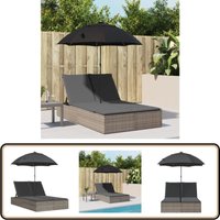 Doppel-Sonnenliege mit Kissen & Sonnenschirm Grau Poly Rattan - Doppelsonneliege - Gartenlounge - Liege Im Freien - Outdoor Liege - Poolside Lounge Doppel-Sonnenliege mit Kissen & Sonnenschirm Grau Poly Rattan - Doppelsonneliege - Gartenlounge - Liege Im Freien - Outdoor Liege - Poolside Lounge von VIDAXL