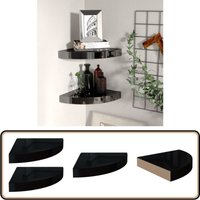 Eck-Schweberegale 2 Stk. Hochglanz-Schwarz 25x25x3,8 cm mdf - Eckregal - Wandregal - Schwarz - Holzoptik - Wabenstruktur von VIDAXL