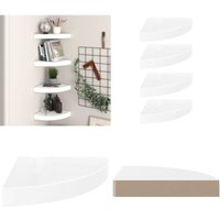 Eck-Schweberegale 4 Stk. Hochglanz-Weiß 25x25x3,8 cm mdf - Eckregal - Wandregal - Schwebender Wandregal - Regal Weiß - Wohnwandregal - Home & Living von VIDAXL
