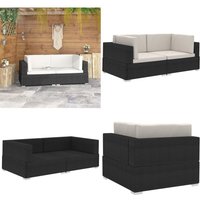 Ecksofas 2 Stk. mit Auflagen Poly Rattan Schwarz - Gartensorgsofa - Outdoor-Sitzgruppe - Lounge-Set - Rattan-Sofa - Eckcouch - Home & Living von VIDAXL