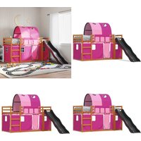 Etagenbett mit Rutsche und Gardinen Rosa 90x200 cm - Kinderhochbett - Etagenbett - Hochbett Mit Rutsche - Jugendzimmermöbel - Holzbett - Home & Living von VIDAXL
