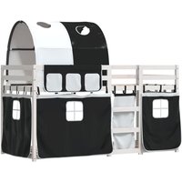 Vidaxl - Etagenbett mit Vorhängen Weiß & Schwarz 75x190 cm Kiefernholz von VIDAXL