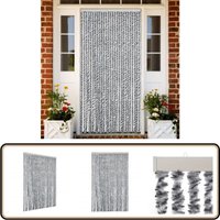 Fliegenvorhang Grau, Schwarz und Weiß 118x220 cm Chenille - Fliegenvorhang - Insektenschutz - Türvorhang - Moskitonetze - Sommergarten von VIDAXL