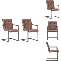 Freischwinger 2 Stk. Braun Echtleder - Esszimmerstuhl - Freischwinger - Ledersessel - Retro Stuhl - Designer Stuhl von VIDAXL