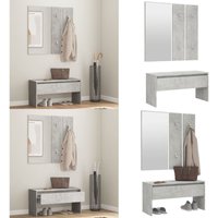 Garderoben-Set Betongrau Holzwerkstoff - Flurbank - Garderobe - Spiegel - Eingangsbereich Möbel - Wohnzimmerdeko - Home & Living von VIDAXL