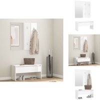 Garderoben-Set Hochglanz-Weiß Holzwerkstoff - Flurbank - Holzwerkstoff Möbel - Garderobe - Spiegelschrank - Eingangsbereich Einrichtung von VIDAXL