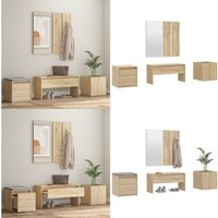 Vidaxl - Garderoben-Set Sonoma-Eiche Holzwerkstoff - Flurbank - Garderobe - Schuhschrank - Wohnzimmer Deko - Möbel Set - Home & Living von VIDAXL