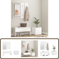 Garderoben-Set Weiß Holzwerkstoff - Flurbank - Garderobe - Spiegelschrank - Möbel - Wohnzimmerdeko Garderoben-Set Weiß Holzwerkstoff - Flurbank - Garderobe - Spiegelschrank - Möbel - Wohnzimmerdeko von VIDAXL