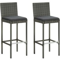 Vidaxl - Garten-Barhocker mit Kissen 2 Stk. Grau Poly Rattan von VIDAXL