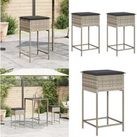 Garten-Barhocker mit Kissen 2 Stk. Hellgrau Poly Rattan - Gartenstuhl - Outdoor Stuhl - Barhocker - Lounge Chair - Balkonmöbel - Home & Living von VIDAXL