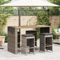 Garten-Barhocker mit Kissen 4 Stk. Grau Poly Rattan - Vidaxl von VIDAXL