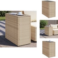 Garten-Beistelltisch Glasplatte Beige 58x27,5x55 cm Poly Rattan - Gartentisch - Outdoor Tisch - Esszimmerset - Balkonmöbel - Terrassenmöbel von VIDAXL