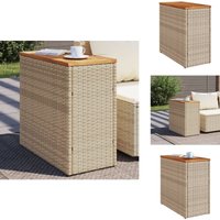 Vidaxl - Garten-Beistelltisch Holzplatte Beige 58x27,5x55 cm Poly Rattan - Gartentisch - Esszimmerset - Balkonmöbel - Terrassenmöbel - Outdoor Möbel von VIDAXL