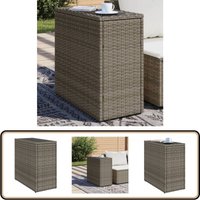 Garten-Beistelltisch mit Glasplatte Grau 58x27,5x55 cm Rattan - Gartentisch - Outdoor Möbel - Esszimmerset - Balkonmöbel - Terrassenmöbel von VIDAXL