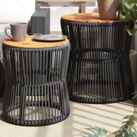 Garten-Beistelltische 2 Stk. mit Holzplatte Schwarz Poly Rattan - Vidaxl von VIDAXL