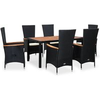 Vidaxl - 7-tlg. Garten-Essgruppe Poly Rattan Akazienholz Schwarz Schwarz von BONNEVIE