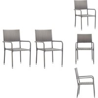 Garten-Essstühle 2 Stk. Stapelbar Grau Polyrattan - Gartenstühle - Outdoor Möbel - Balkonmöbel - Terrassentisch - Gartenset von VIDAXL