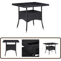 Garten-Esstisch Schwarz Poly Rattan und Glas - Gartentisch - Esstisch - Outdoor Möbel - Polyrattan Tisch - Gartenmöbel von VIDAXL