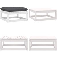 Garten-Fußhocker mit Kissen Weiß Kiefer Massivholz - Gartenfusshocker - Kiefernholzhöcker - Lounge Möbel - Outdoor Furniture - Gartenstuhl - Home & von VIDAXL