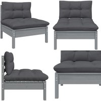 Garten-Mittelsofa mit Anthrazit Kissen Grau Massivholz Kiefer - Gartensofa - Kiefernholzmöbel - Outdoor Möbel - Lounge Set - Gartenlounge - Home & von VIDAXL