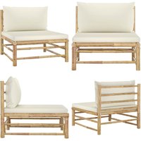 Vidaxl - Garten-Mittelsofa mit Kissen Cremeweiß Bambus - Gartensofa - Bamboosofa - Lounge Möbel - Gartenmöbeln - Esszimmergarnitur - Home & Living von VIDAXL