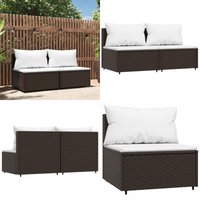 Garten-Mittelsofas mit Kissen 2 Stk. Braun Poly Rattan - Gartensofa - Outdoor Möbel - Lounge Set - Gartenlounge - Rattan Gartenmöbel - Home & Living von VIDAXL