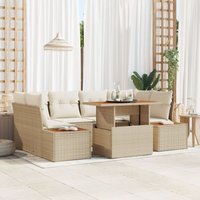 7-tlg. Garten-Essgruppe mit Kissen Beige Poly Rattan Akazie Vidaxl von VIDAXL
