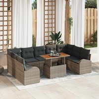 Garten-Sofa-Set mit Speicher 10 pcs Grau Poly Rattan Vidaxl von VIDAXL