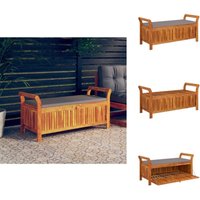 Garten-Truhenbank mit Kissen 126 cm Massivholz Akazie - Holzbank - Gartenbank - Truhenbank - Stauraumbank - Outdoormöbel von VIDAXL