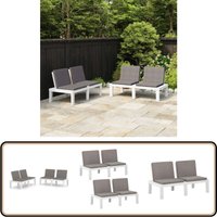 Gartenbänke mit Kissen 2 Stk. Kunststoff Weiß - Gartenzubehör - Gartenbank - Outdoor Möbel - Balkonmöbel - Terrasse von VIDAXL