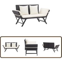 Gartenbank mit Auflagen 176 cm Schwarz Poly Rattan - Outdoor Möbel - Gartenbank - Lounge Chair - Sonnenschirm - Rattan Gartenmöbel von VIDAXL