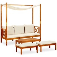 Gartenbank mit Tisch & Fußhockern Massivholz Akazie - Vidaxl von VIDAXL