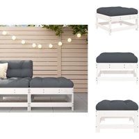 Gartenhocker mit Kissen Weiß Massivholz Kiefer - Gartenstuhl - Holzsessel - Lounge Chair - Gartenlounge - Balkonmöbeln von VIDAXL
