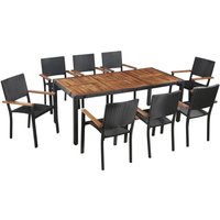 Vidaxl - 9-tlg. Garten-Essgruppe Poly Rattan Akazie Massivholz Schwarz Schwarz von BONNEVIE